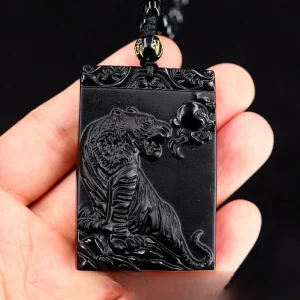 Collier Chinois Tigre Obsidienne Noire
