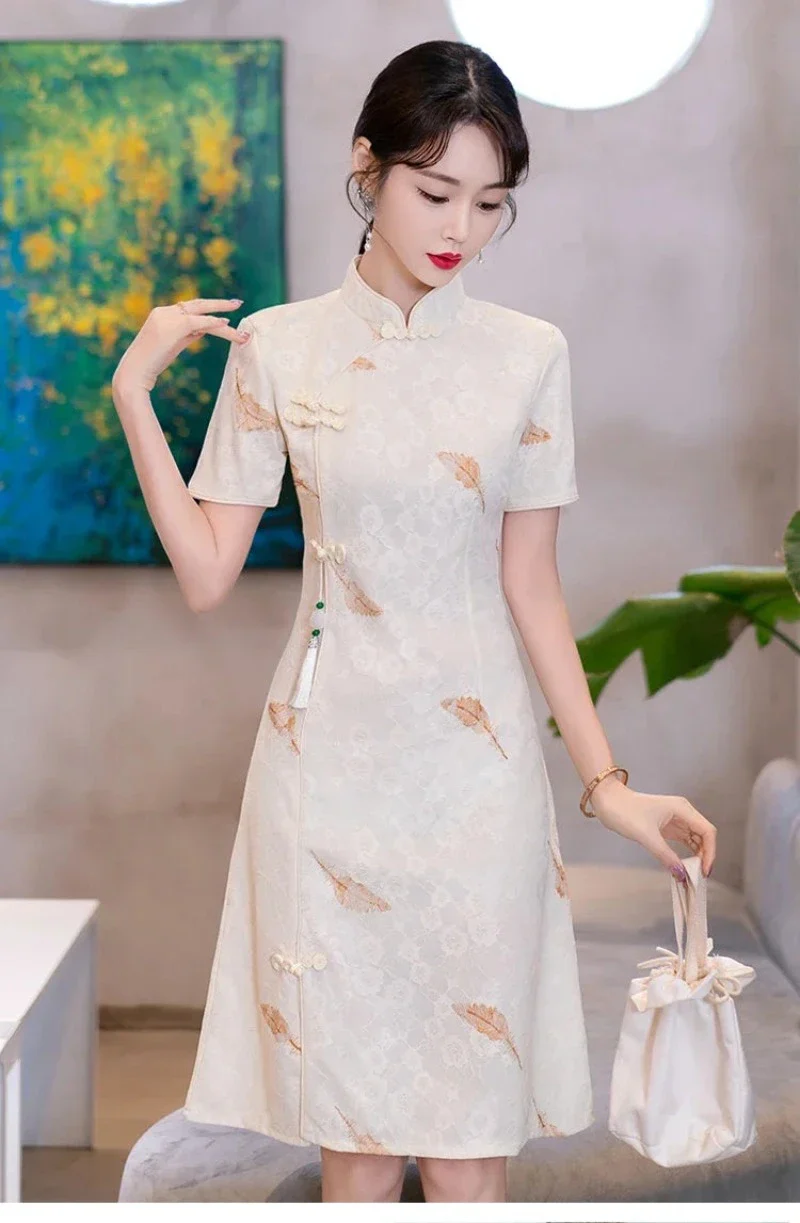Cheongsam Robe Qipao Col Montant Courtes – Image 8