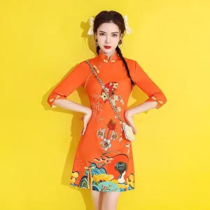 Cheongsam Robe Qipao Courte