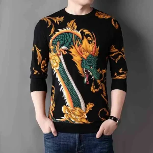 Pull Chinois Homme Vert Dragon