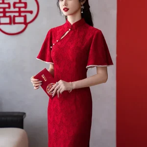 Cheongsam Robe Mi-Longue en Dentelle