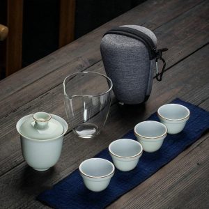 Service à Thé Chinois Blanc et Doré