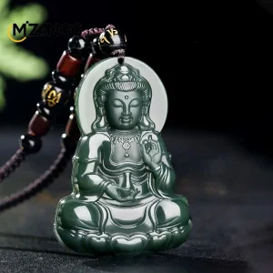 Collier Chinois Guanyin Jade Hetian Vert
