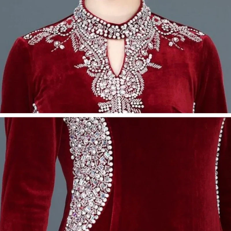 Cheongsam Robe Velours Or Diamant – Image 7