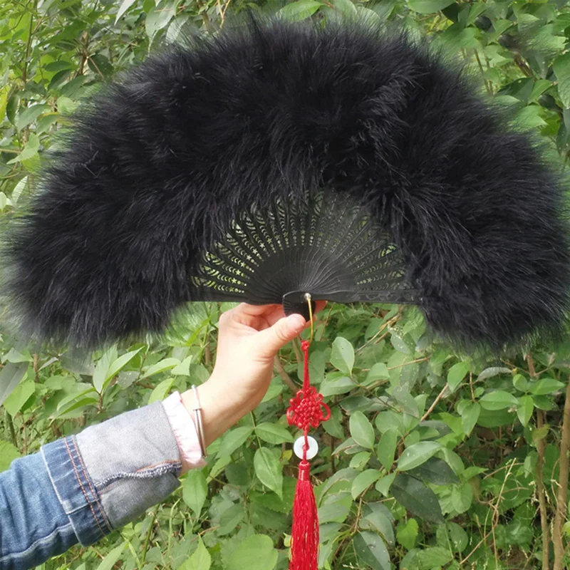 Éventails Chinois Pliant Velours Plumes – Image 4