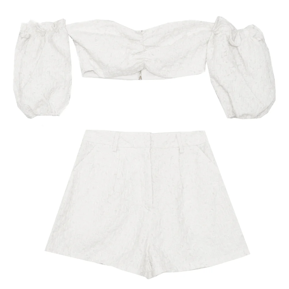 Ensemble top + short texturé blanc