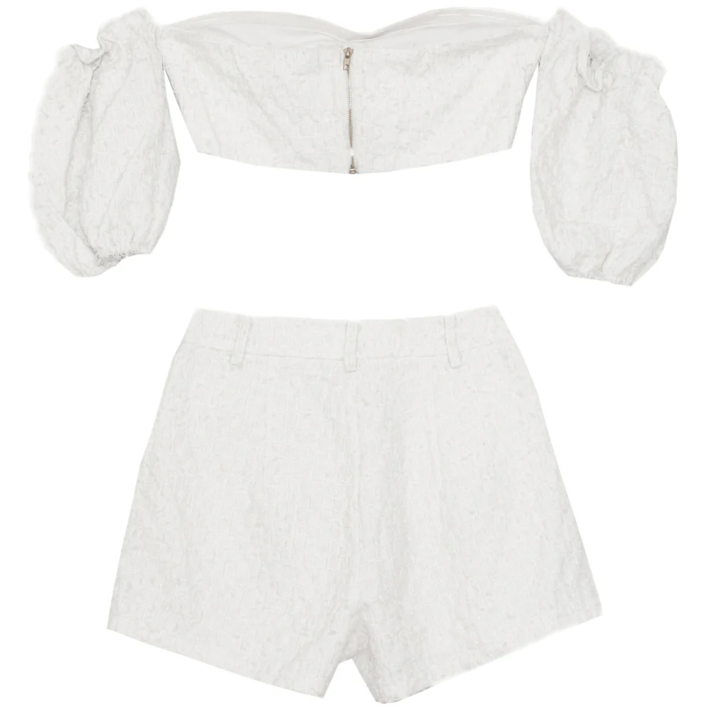 Ensemble top + short texturé blanc – Image 7
