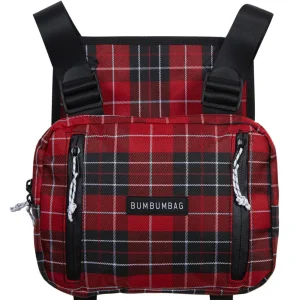 Petit sac poitrine tartan zips rouge