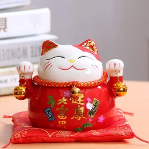 Chat Porte Bonheur Chinois Rouge