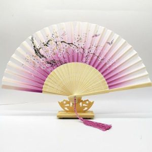 Éventail Chinois Branche de Cerisier en Fleurs