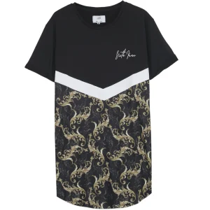 T-shirt oversize baroque noir blanc or