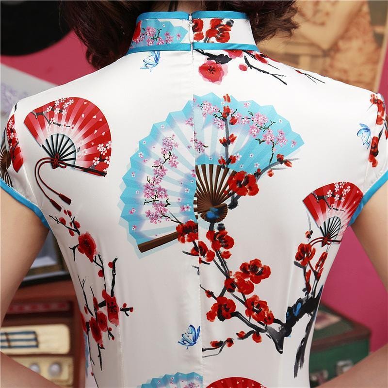 Robe Chinoise Blanche Éventail – Image 6