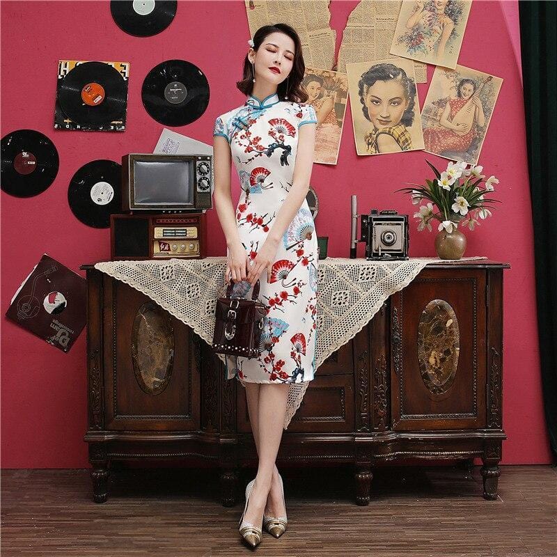 Robe Chinoise Blanche Éventail – Image 2