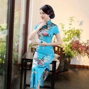 Robe Chinoise Turquoise Longue