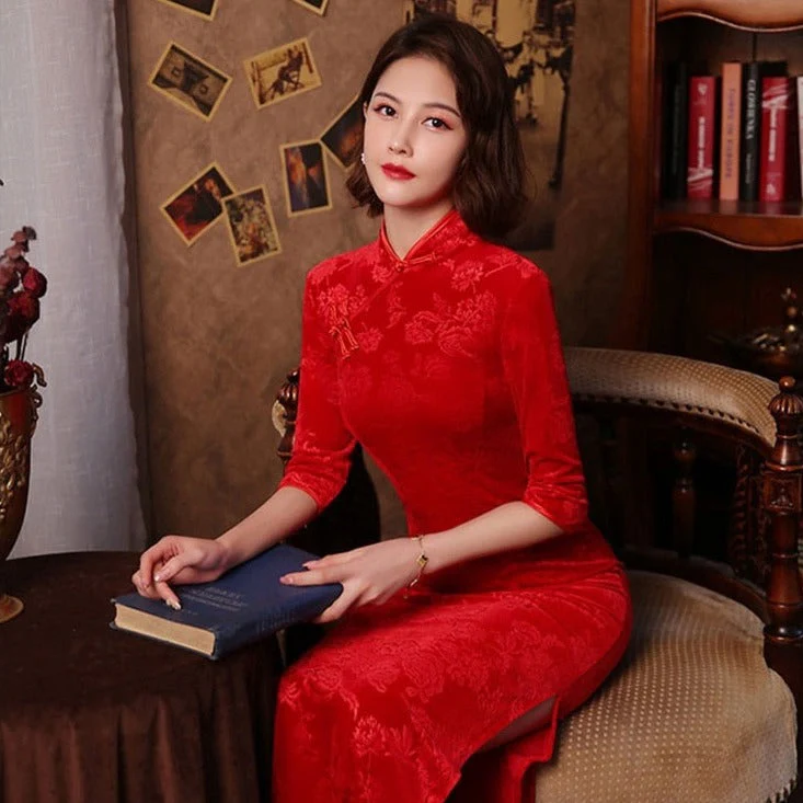 Robe Chinoise Rouge Fendue – Image 5