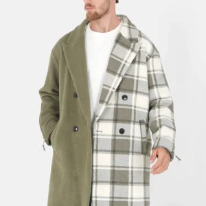 Veste longue duveteuse carreaux Vert