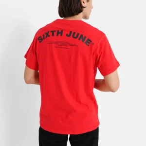 T-shirt logo incurvé avant arrière Rouge