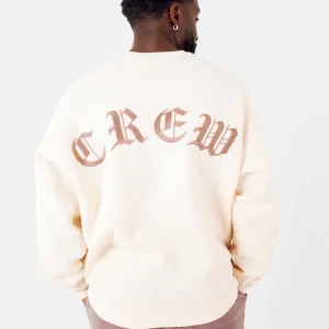 Sweatshirt broderies crew oversize Beige