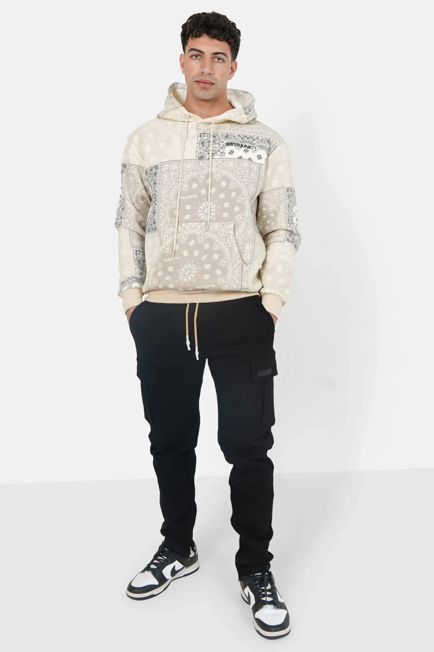 Sweatshirt capuche bandana patchwork Beige – Image 3