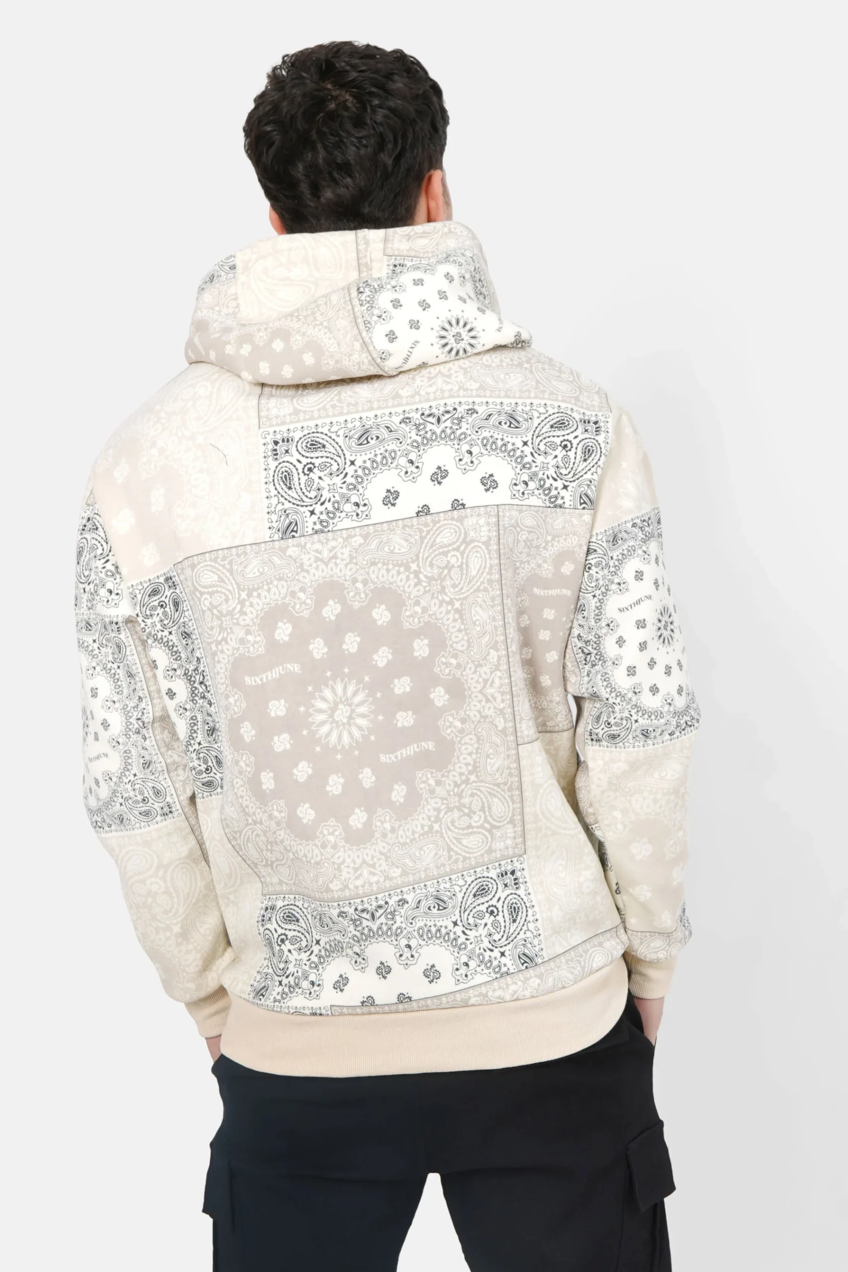 Sweatshirt capuche bandana patchwork Beige – Image 6