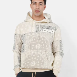 Sweatshirt capuche bandana patchwork Beige