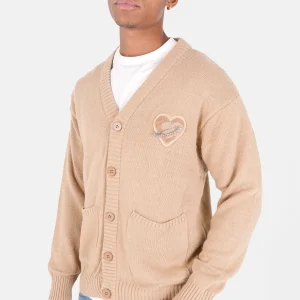 Cardigan maille coeur brodé Beige foncé