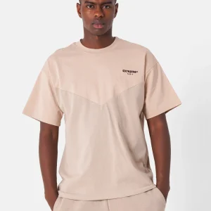 T-shirt bicolore logo brodé Beige