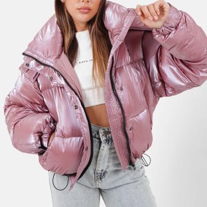 Doudoune oversize nacré Rose