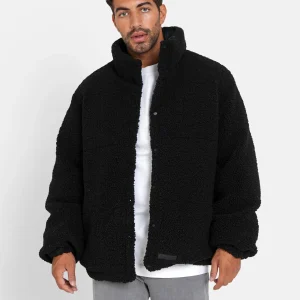 Manteau court réversible sherpa Noir