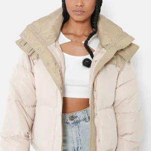 Doudoune courte bi matière Beige