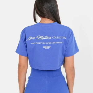 T-shirt court brodé Bleu foncé