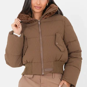 Doudoune Bi matière Marron