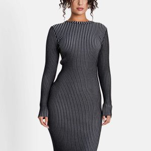 KNITTED bicolored l/s dress