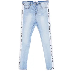 Jean bande blanche logo bleu