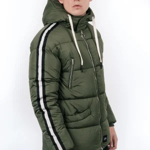 Doudoune bandes capuche kaki noir