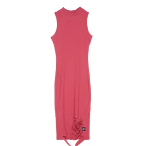 Robe déchirée côtelée rose foncé