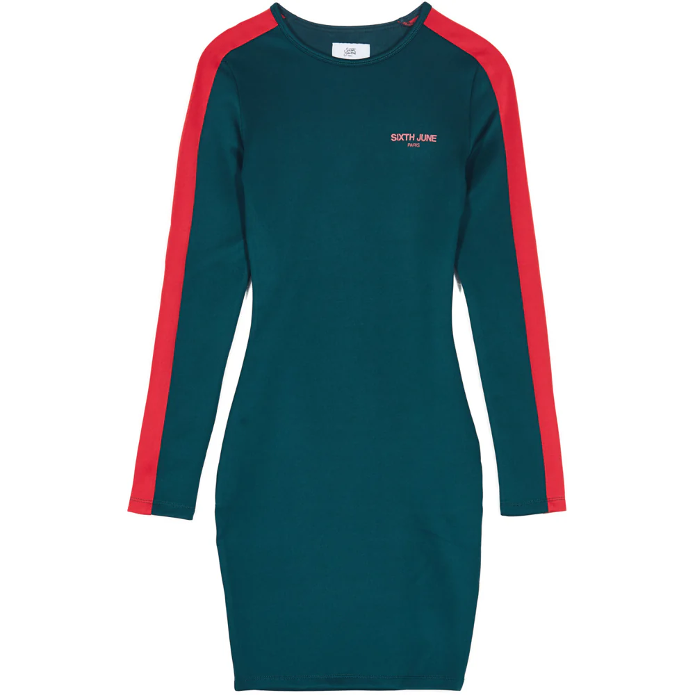 Robe moulante bandes vert rouge