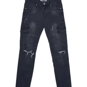 Denim biker yokes dark grey M2451HDE