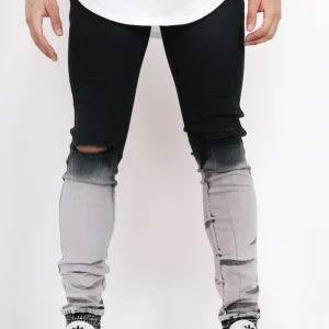 Jean biker bicolore noir