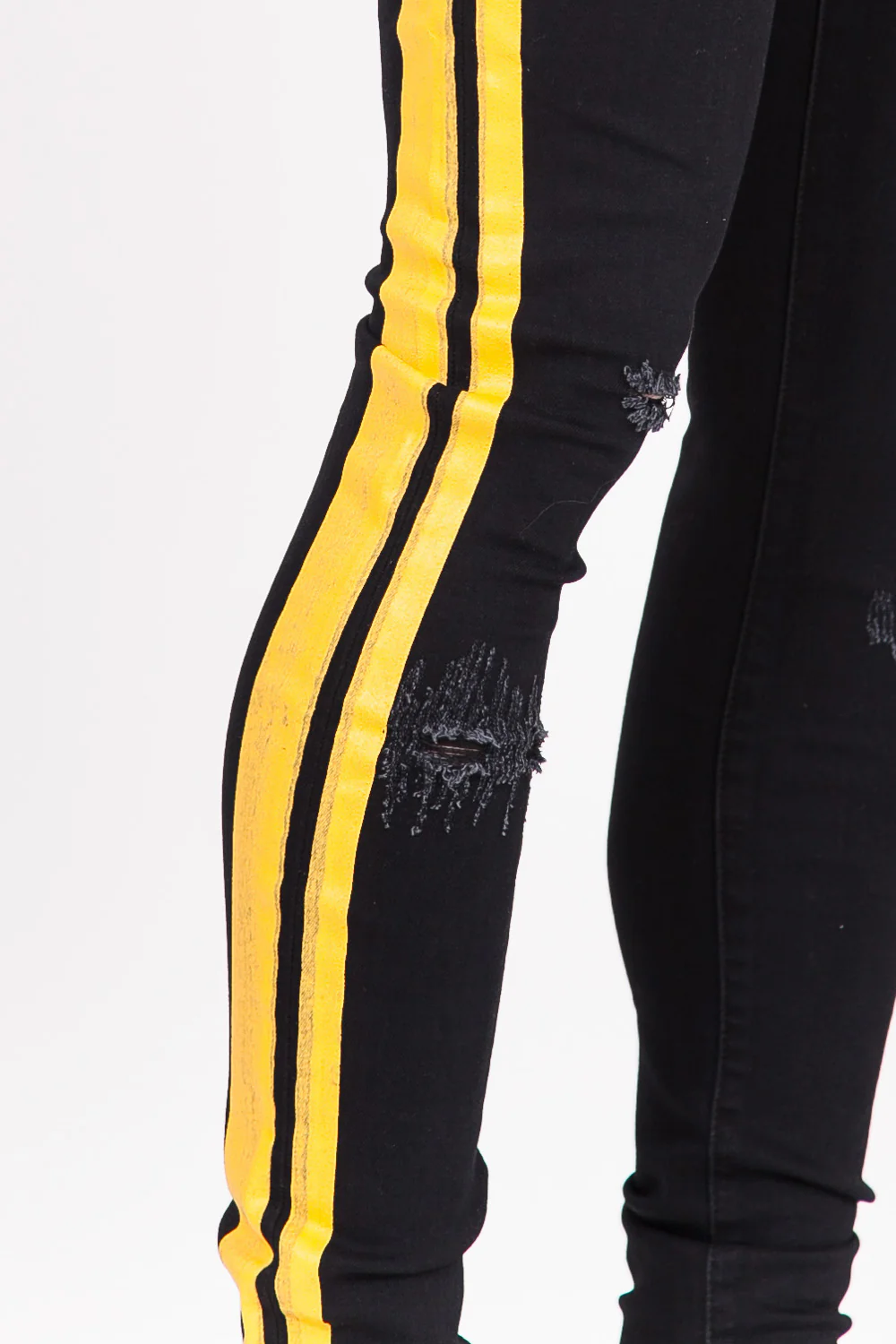 Jean bande double noir jaune – Image 6
