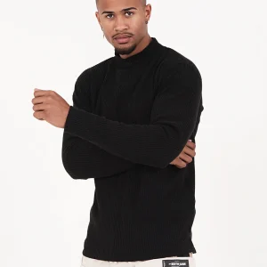 Pull maille côtelé col Noir