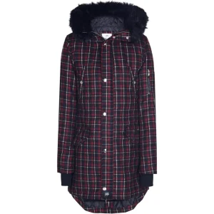 Parka tartan fourrure rouge noir