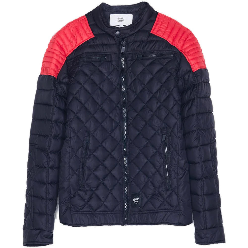 Blouson matelassé ajusté biker noir rouge – Image 2