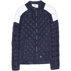 Blouson matelassé ajusté biker noir blanc