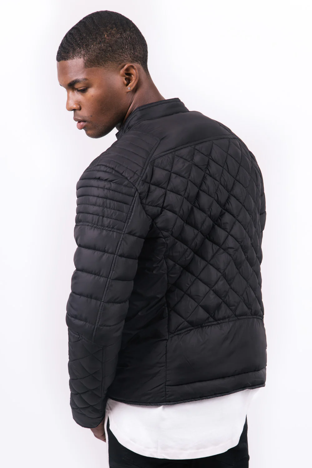 Blouson matelassé ajusté biker noir – Image 4