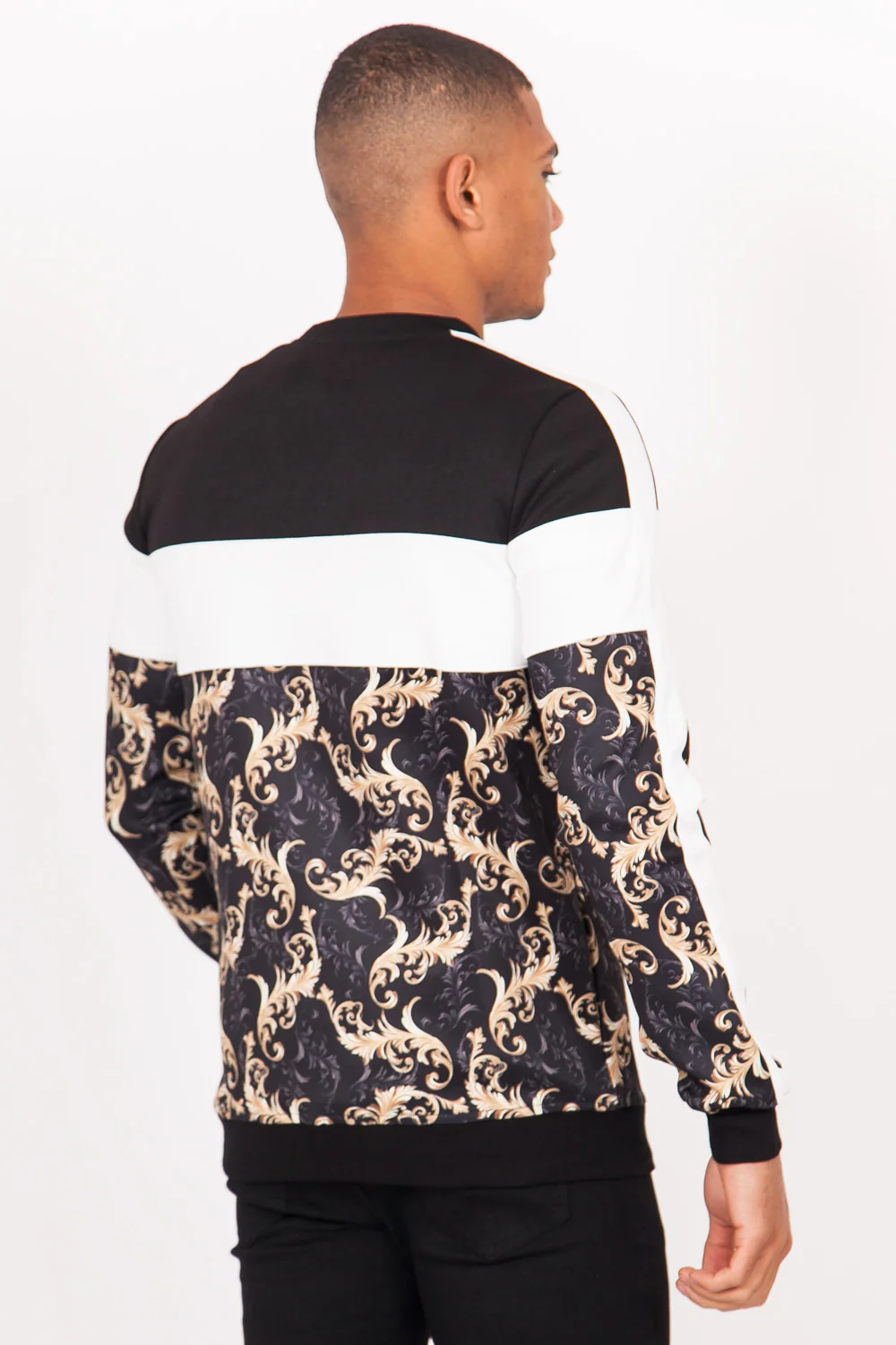 Sweat tricolore baroque noir blanc or – Image 6