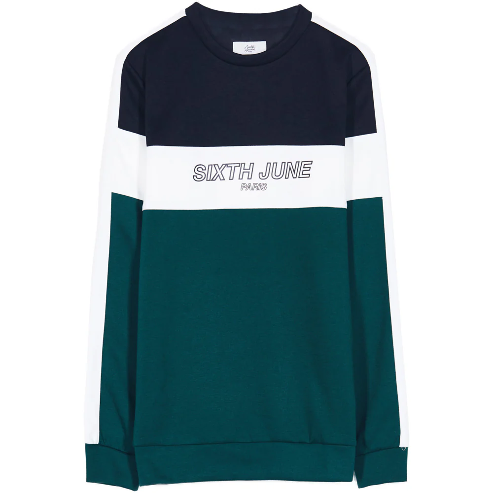 Sweat tricolore logo vert noir blanc