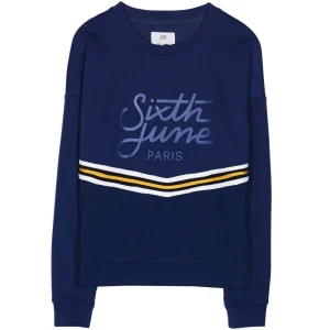 Sweat bicolore bande V bleu