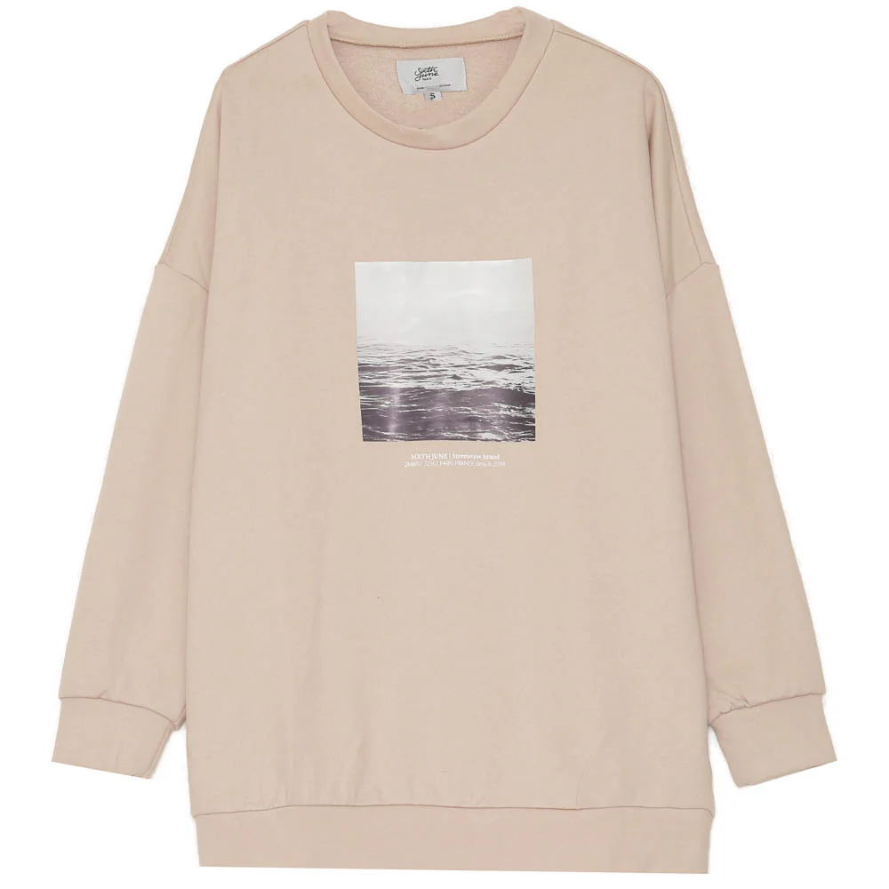Sweat oversize imprimé océan beige – Image 2
