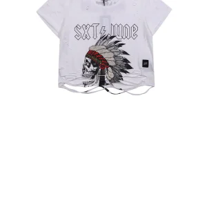 Crop top Monsters destroyed Women white W2632VTS